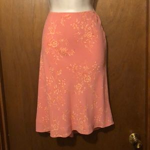 Silk flower print mid length skirt